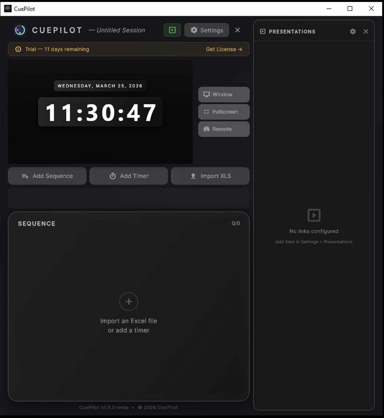 CuePilot — Dashboard avec countdown et séquences